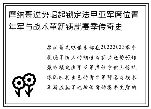 摩纳哥逆势崛起锁定法甲亚军席位青年军与战术革新铸就赛季传奇史